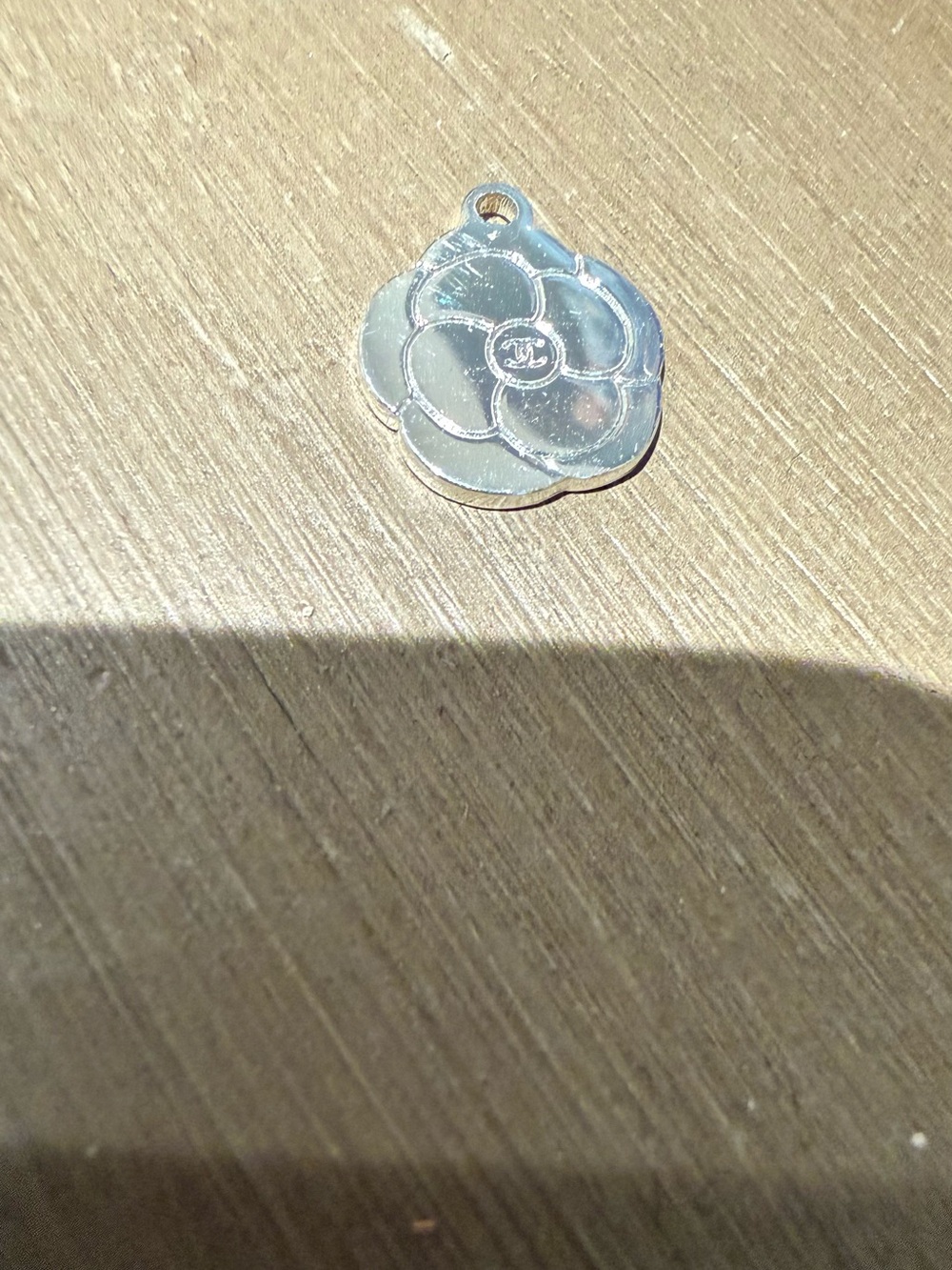 Authentic CHANEL Silver Camellia Flower Pendant Charm and gold star